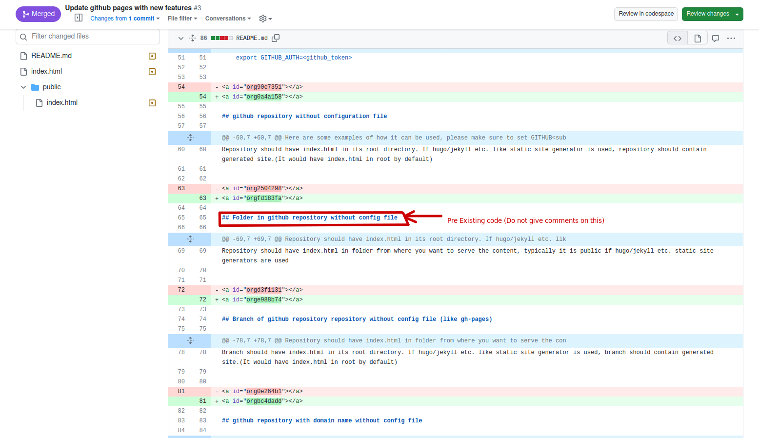 pre-existing code example